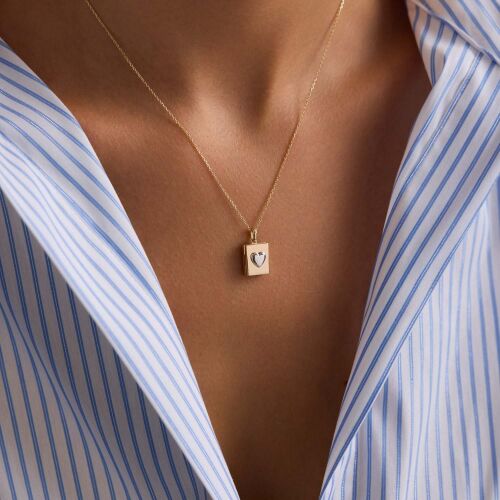 Sevimli Kapaklı Kalp Kolye 10.1 mm 45 cm - SembolGold