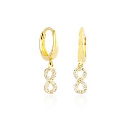 Sonsuz Altın Sallantılı Küpe 14K Gold Taşlı - Thumbnail