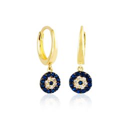Sosyeteli Altın Sallantılı Küpe 14K Gold Taşlı - Thumbnail