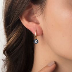 Sosyeteli Altın Sallantılı Küpe 14K Gold Taşlı - Thumbnail