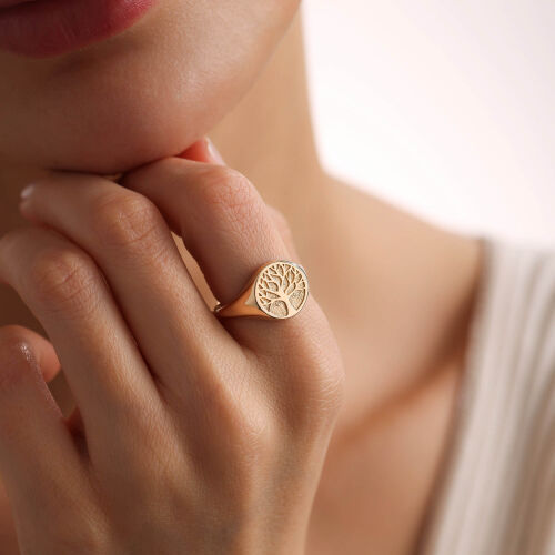 Şövalye Altın Yüzük Hayat Ağacı Form - SembolGold