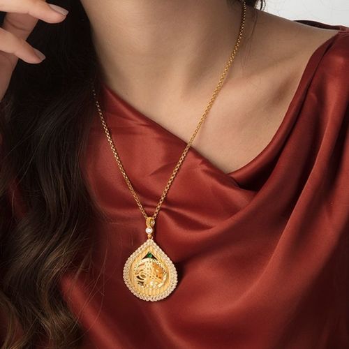 SembolGold - Tuğralı Kolye 14K Altın Damla Tasarım Arpa (1)