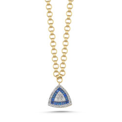 Üçgen Safir Taşlı 14 Ayar Altın Kolye 4mm - 45cm - SembolGold