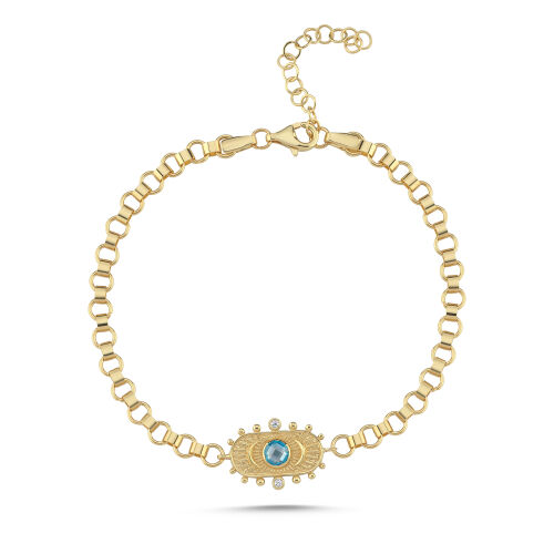 Vintage Bileklik Mavi Taşlı Hilal Motifli 4 mm-18-21 cm - SembolGold