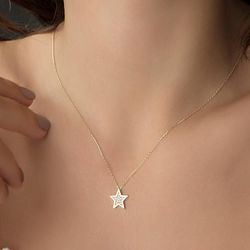 Yıldız Altın Kolye 14K 1,0 cm - Thumbnail