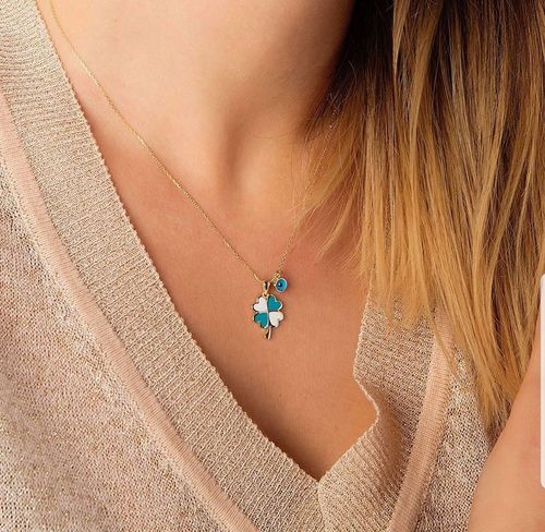 Yonca Altın Kalp Kolye Mineli 14K Gold - SembolGold