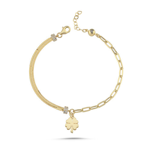 Yonca Motifli Şans Altın Bileklik 17-20 cm - SembolGold