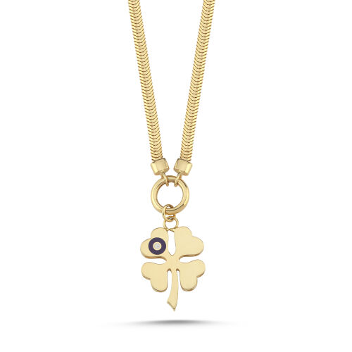 Yonca Nazarlık Figürlü Balık Sırtı 14 Ayar Altın Kolye - SembolGold