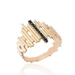 ZigZag Altın Yüzük Rose 14K Gold Onix Taşlı - Thumbnail