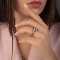 ZigZag Altın Yüzük Rose 14K Gold Onix Taşlı - Thumbnail