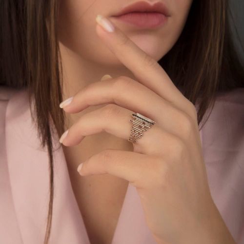 SembolGold - ZigZag Altın Yüzük Rose 14K Gold Onix Taşlı (1)