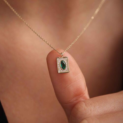 Zümrüt Taşlı Altın Kolye Momento - SembolGold